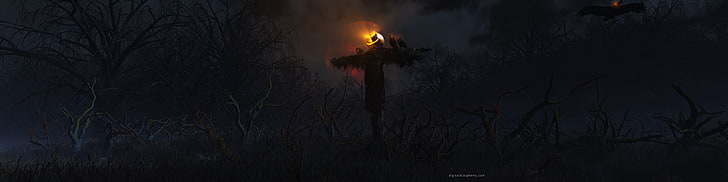 black and red scarecrow wallpaper, Halloween, scarecrows, fire, HD wallpaper