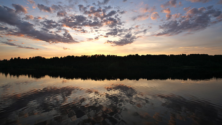 river, sunset, Volga, clear water, Russia, reflection, sky