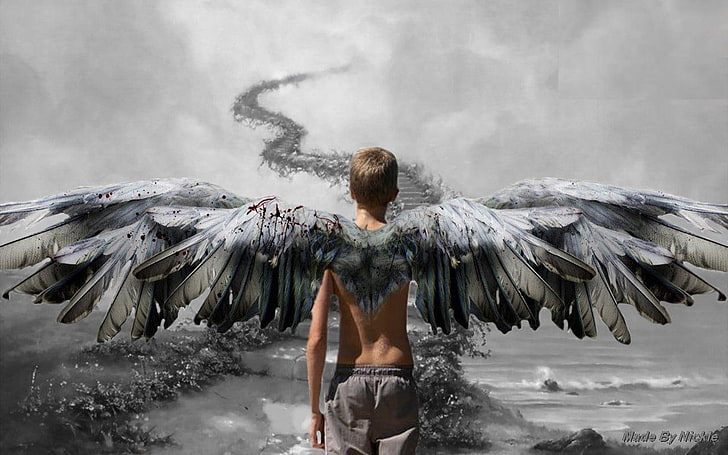 angel boy heavenly angel boy People Other HD Art, stairway, HD wallpaper