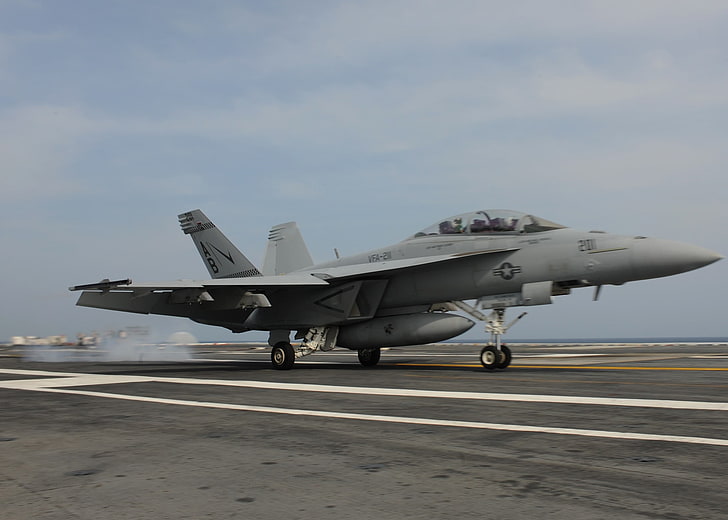 gray fighter plane, aircraft, jets, F/A-18 Hornet, ship, United States Navy