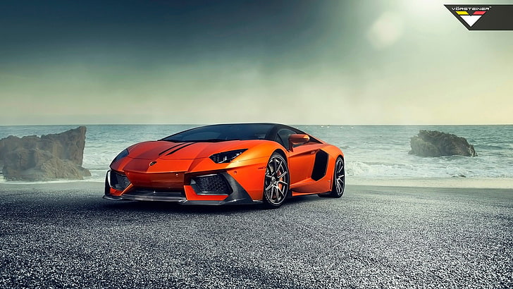 orange Lamborghini sports coupe, Lamborghini Aventador, car, Super Car