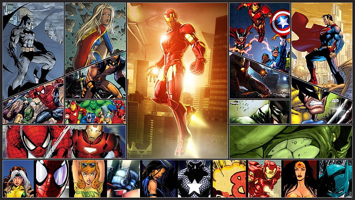Batman, Captain America, hulk, Iron man, Marvel Comics, Rogue (character), HD wallpaper