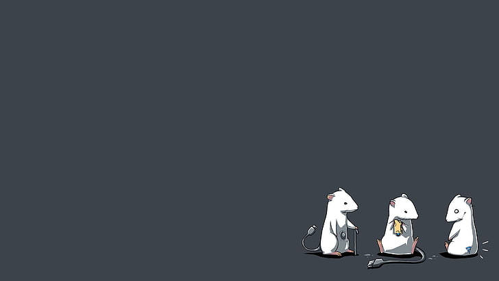 three white rodents digital illustration, mice, humor, simple background, HD wallpaper