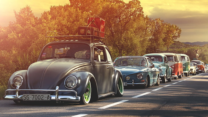 classic black Volkswagen Beetle coupe, car, oldtimers, Volkswagen Kharman Gia