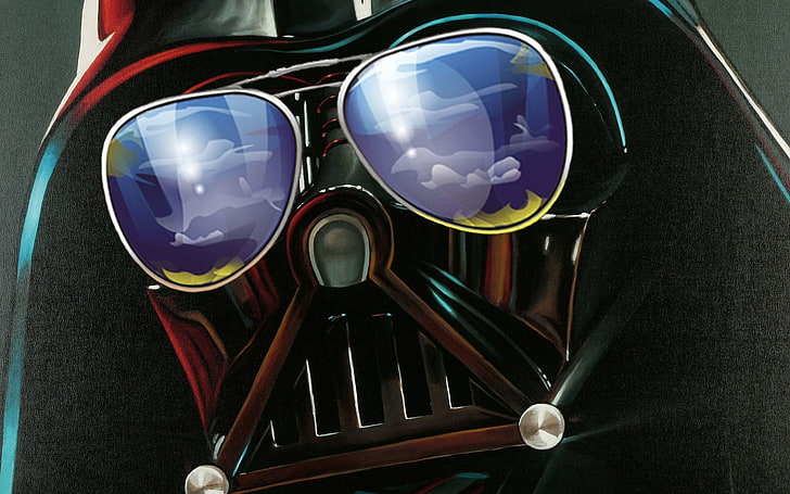 Darth Vader wallpaper, Star Wars, humor, sunglasses, reflection