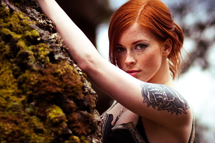 Free Download Hd Wallpaper Redhead Freckles Tattoo Annalee Suicide Women One Person 8006