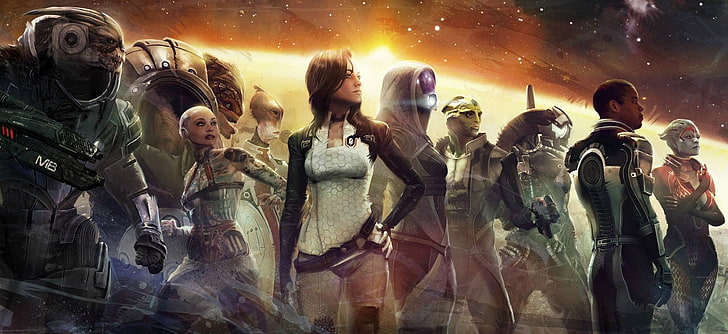movie illustration, Mass Effect, Mass Effect 2, video games, video game characters