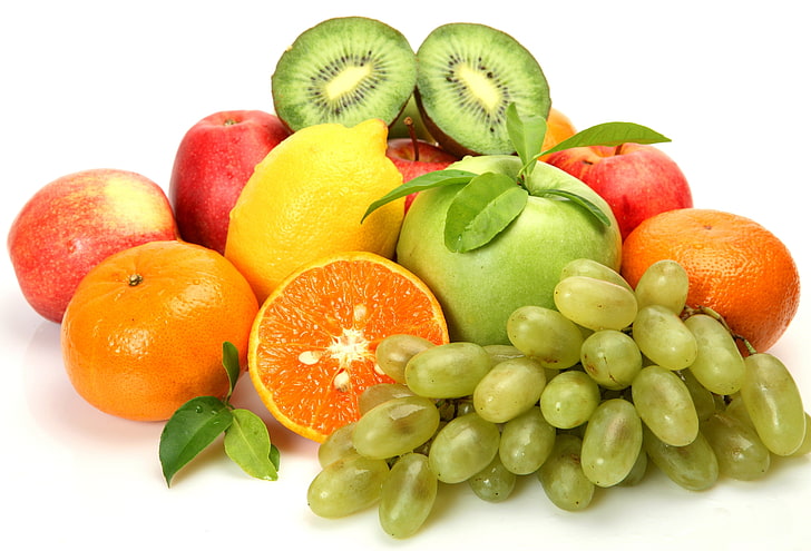 assorted fruit lot, apples, grapes, lemon, healthy eating, food