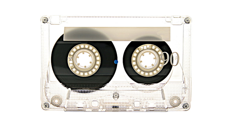 transparent cassette tape, retro, tape cassette, white background
