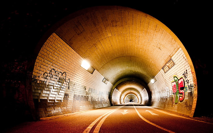 road, graffiti, The city, lighting, art, the tunnel, illuminated, HD wallpaper