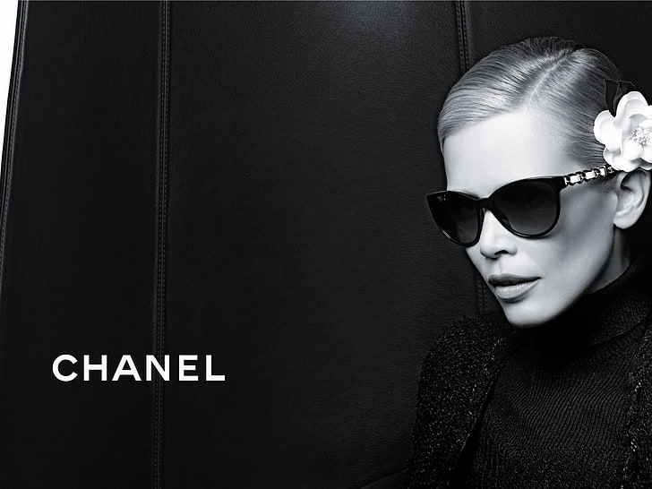 chanel girl glasses flower-Brand advertising deskt.., black Chanel sunglasses, HD wallpaper