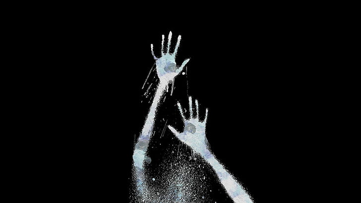 hands digital art minimalism monochrome pressed against glass black background blurred gallows hill tv dark, HD wallpaper