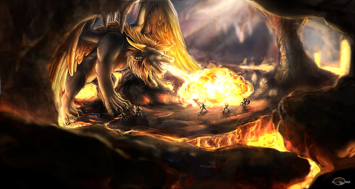 dragon, fantasy art, furry, fire, burning, fire - natural phenomenon, HD wallpaper