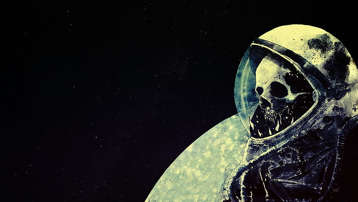 skull illustration, space, astronaut, death, space art, artwork, HD wallpaper
