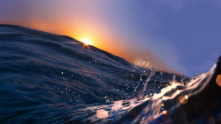 wave, water, sea, ocean, wind wave, sky, sunlight, evening