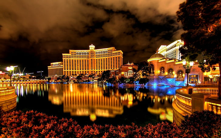 cityscape, hotel, reflection, lights, Las Vegas, USA, HD wallpaper