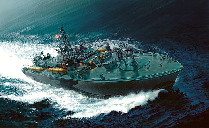 Elco 80' Torpedo Boat - Pt 596, military, drawing, navy, water, HD wallpaper