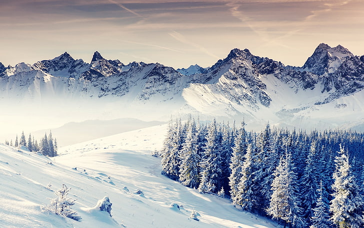 nature, winter, mountains, landscape, snow, cold temperature, HD wallpaper