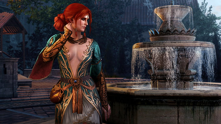 game, clothing, outfit, fountain, red, witch, the Witcher, games