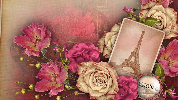 HD wallpaper: Artistic, Collage, Eiffel Tower, Love, Paris, Pink, Rose |  Wallpaper Flare