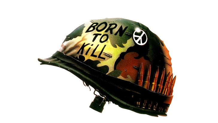 woodland camouflage born to kill-printed tactical helmet, Full Metal Jacket, HD wallpaper