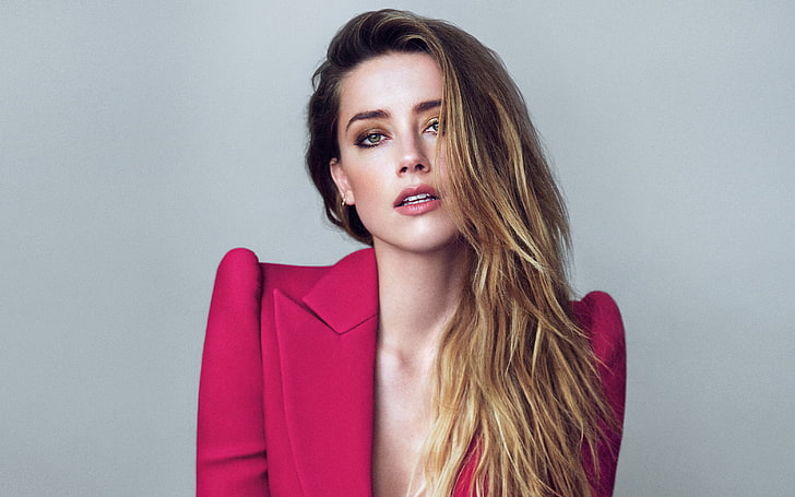 HD wallpaper: women's red blazer, makeup, actress, hairstyle, photoshoot,  Amber Heard | Wallpaper Flare