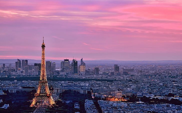 Eiffel Tower Paris Pink Sky, Eiffel Tower, Paris, Cityscapes