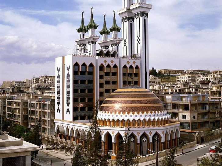 Al Rahman Mosque,Syria, white and brown temple, World, Religious