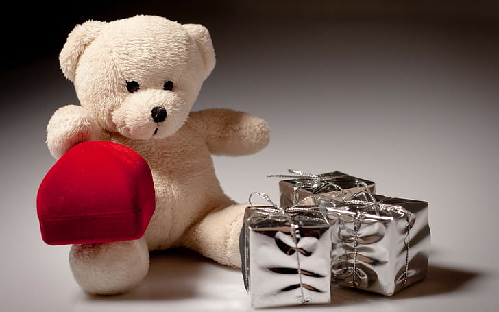 Valentines Day, love, heart, bear, romantic, roses, gift, teddy bear, HD wallpaper