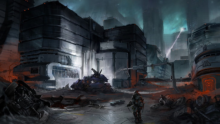 Halo poster, Halo 3: ODST, architecture, built structure, real people