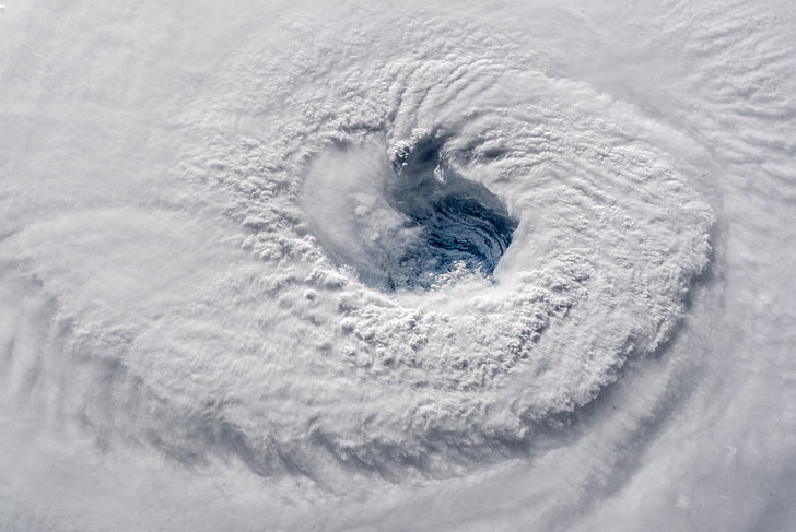 white snow, hurricane, Orbital Stations, clouds, spiral, cyclone