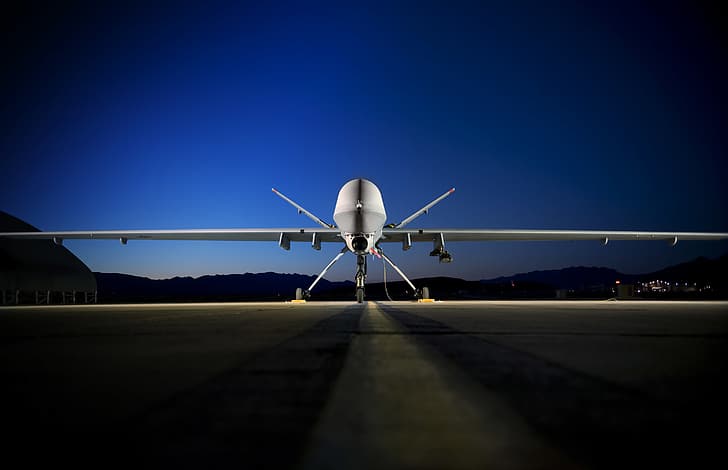sunset, twilight, UAV, WFP, Air Force Base, Creech, MQ-9, U.S. Air Force, HD wallpaper