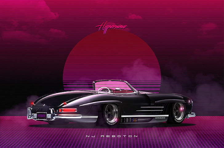 Roadster, Mercedes-Benz, Auto, Music, Machine, Style, 80s, Neon