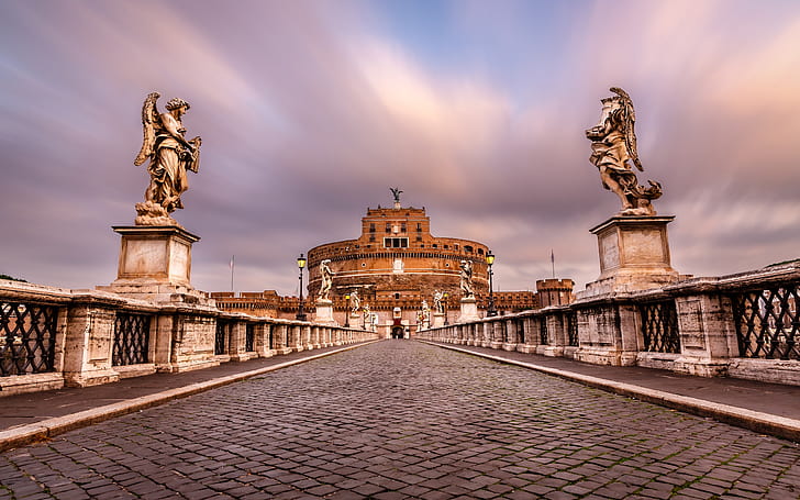 Castel Sant'angelo, Rome, Italy, paving stone, sculpture, HD wallpaper
