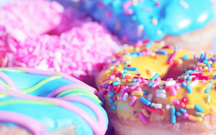 Delicious colorful donut food closeup, sweet food, food and drink