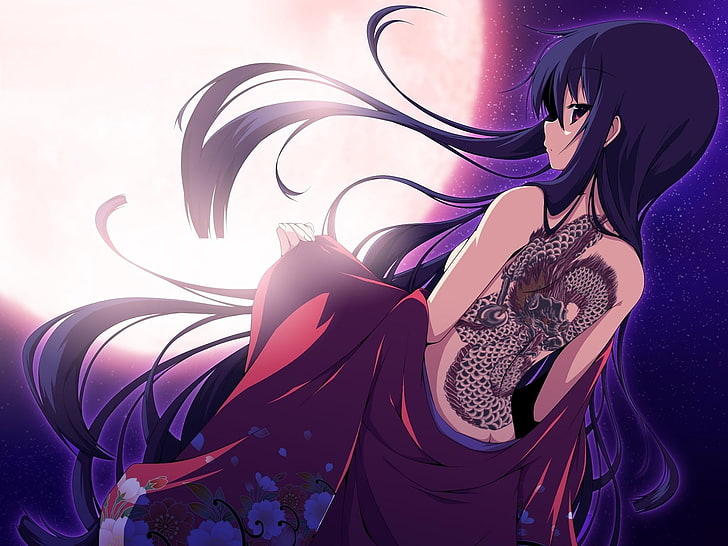 Hd Wallpaper Anime Girl Moon Night Blue Haired Female Character