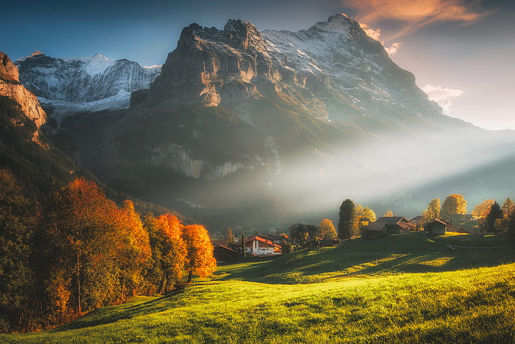 Grindelwald, Swiss Alps, Switzerland, snowy peak, mountains, HD wallpaper