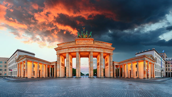 brandenburg, cloudy, pariser platz, 5k, germany, berlin, palace, HD wallpaper