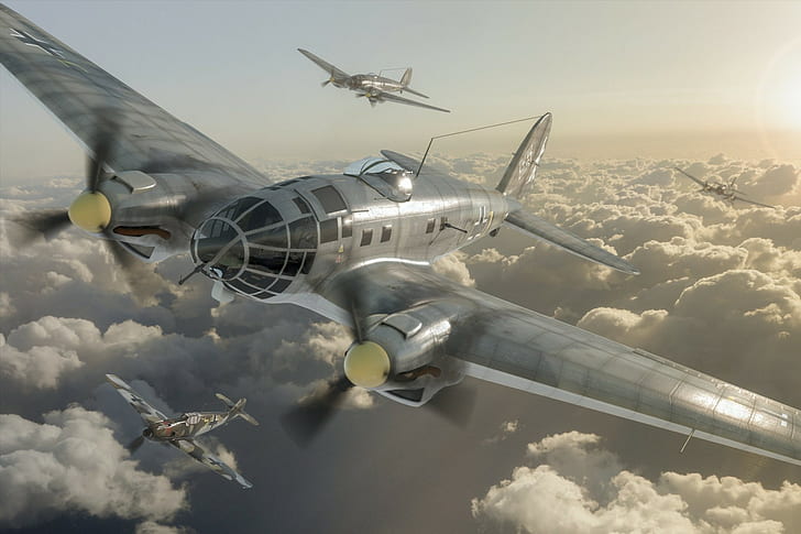 Bomber, Luftwaffe, airplane, Heinkel He 111, World War II, artwork, HD wallpaper