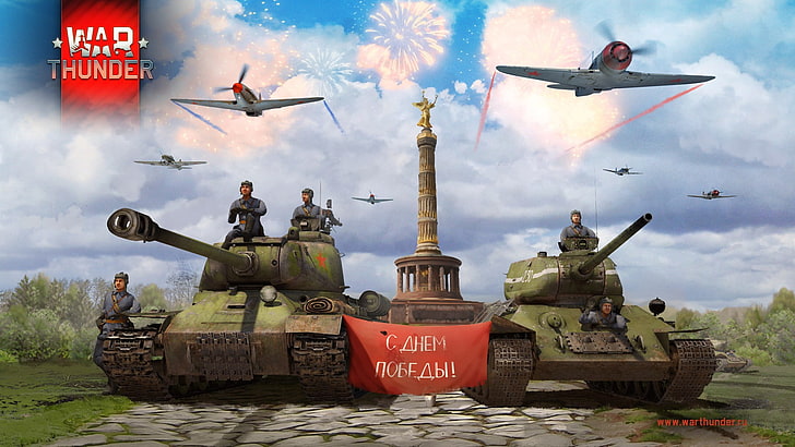 two red and black power tools, War Thunder, airplane, tank, T-34, HD wallpaper
