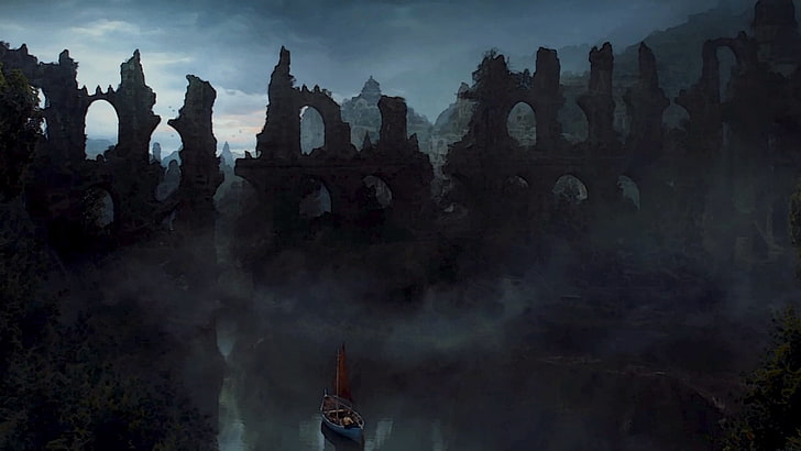 ruins digital wallpaper, boat, water, Game of Thrones, history