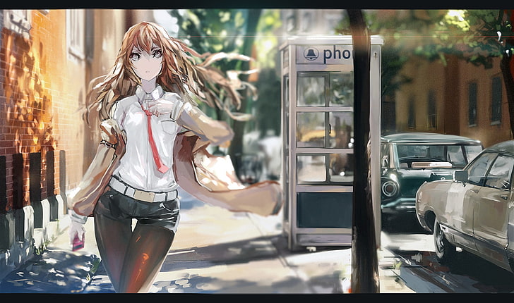 Download Steins Gate Anime Characters on City Street Background