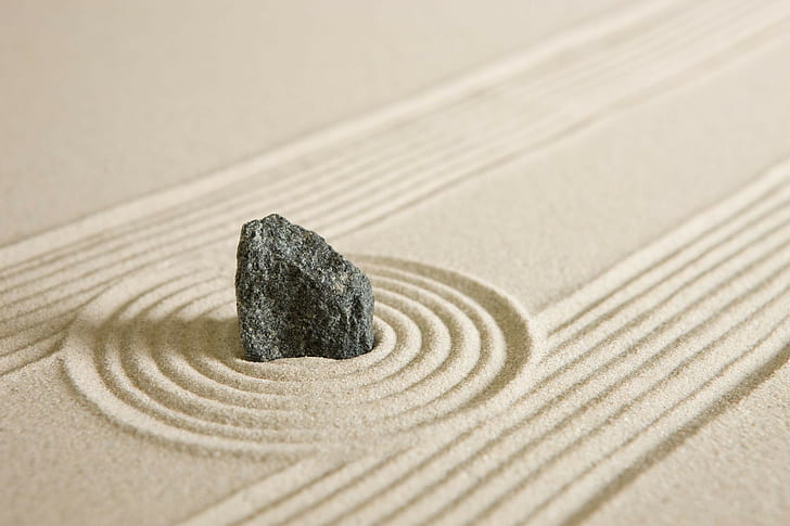 lines, calm, sand, nature, depth of field, stone, circle, garden