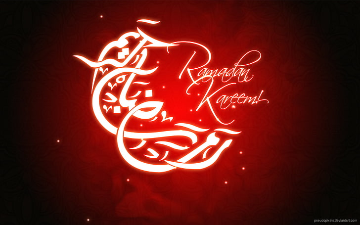 Ramadan Kareem, red background with text overlay, Festivals / Holidays
