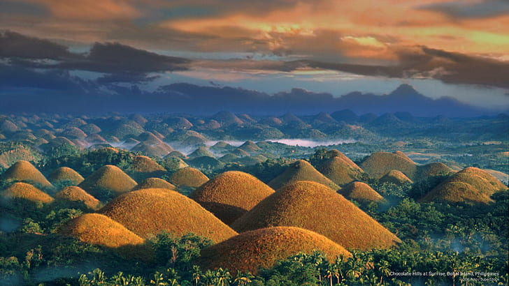 Chocolate Hills at Sunrise, Bohol Island, Philippines, Asia, HD wallpaper