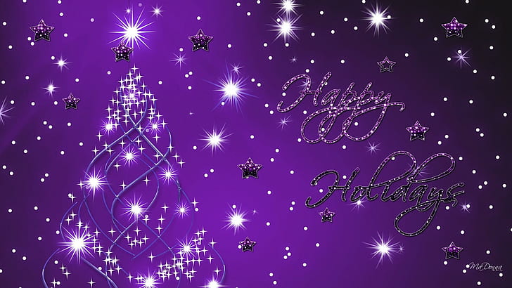 Happy Holiday Purple, decorations, snowflakes, stars, christmas