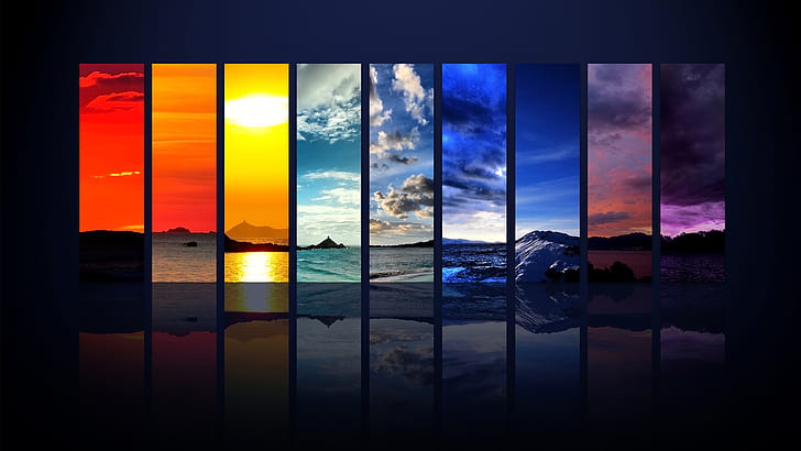 Spectrum of the Sky HDTV 1080p, 9-panel weather seasons artwork, HD wallpaper