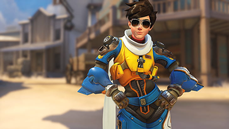 black haired female game character, Overwatch, Tracer (Overwatch), HD wallpaper