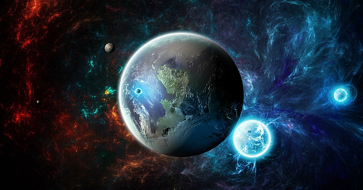 planets digital wallpaper, stars, nebula, space, the universe