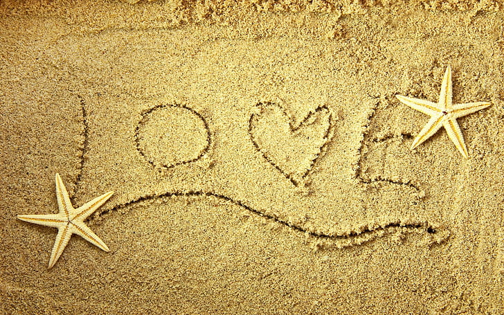 Love beach, sands, starfish, HD wallpaper